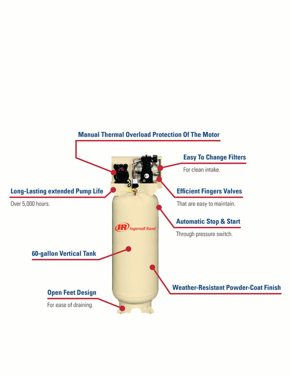 Ingersoll Rand Electric-Driven Single Stage, 3 HP, 230/1/60