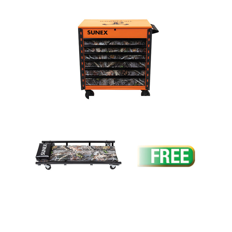 Sunex  Prem Full Drawer Service Cart Orange W/FREE 6 Caster Creeper w/Adjustable Head Rest